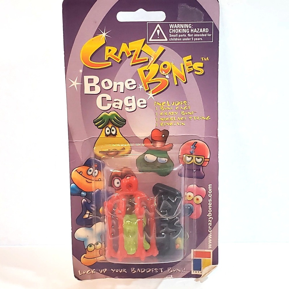 Vintage 1998 Toy Craze Inc Crazy Bones Bone Cage Black Keychain in Package